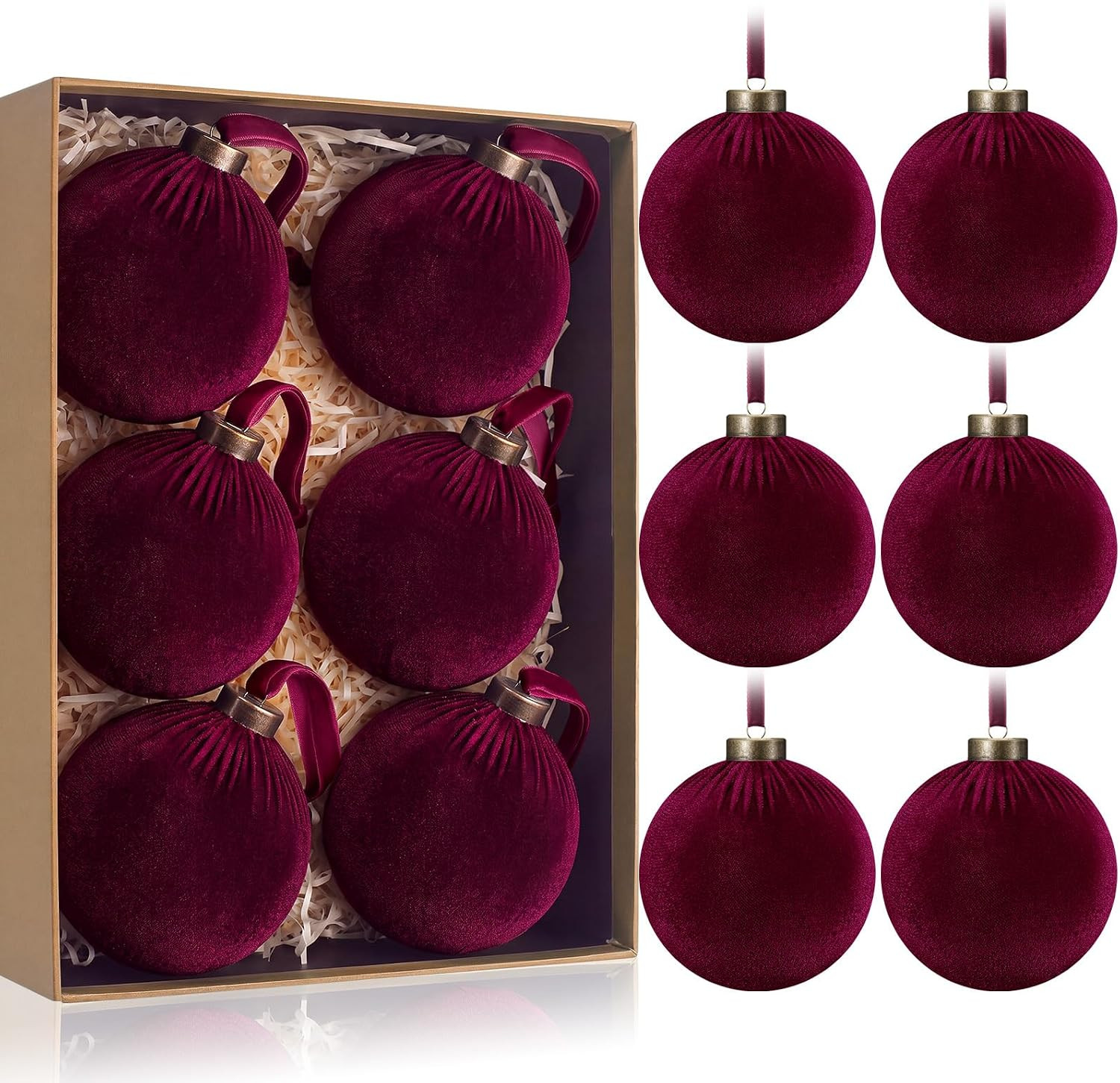 HyDren 6 Pcs Velvet Christmas Ball Ornaments, Burgundy Purple, 4 Inches | Amazon (US)