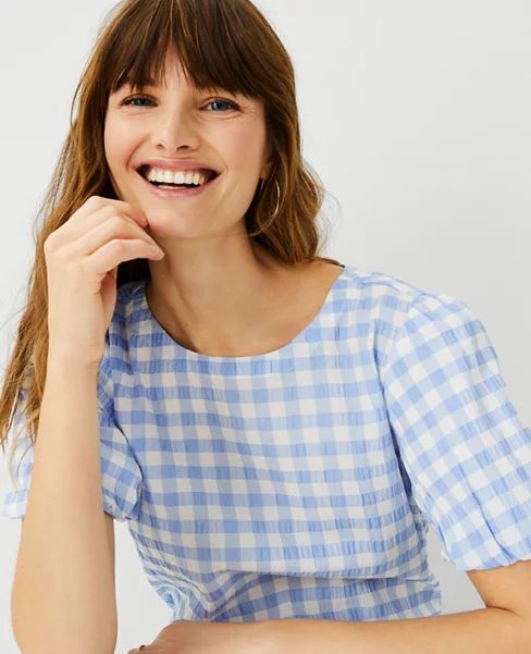 Gingham Bubble Sleeve Top | Ann Taylor (US)