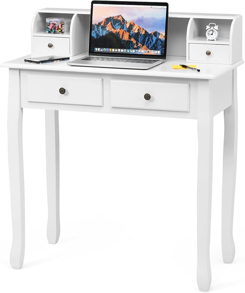 Byroce Small Writing Desk with Removable Hutch, 2-Tier Vanity Table with 4 Drawers, 3 Cubbies & P... | Amazon (US)