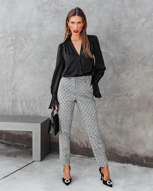Serving Looks Polka Dot Pocketed Pants - Grey | VICI