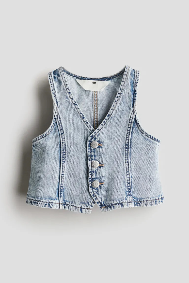 Denim Vest - V-neck - Sleeveless - Light denim blue - Kids | H&M US | H&M (US + CA)
