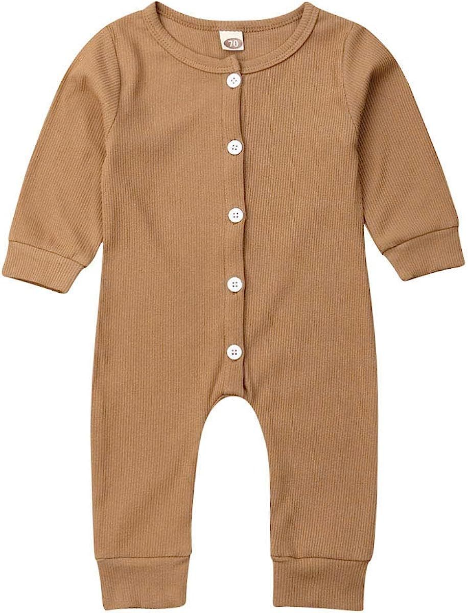 BPANG Infant Baby Girl boy Ribbed Romper One Piece Jumpsuit Long Sleeve Outfit Newborn Sunsuit Bo... | Amazon (US)