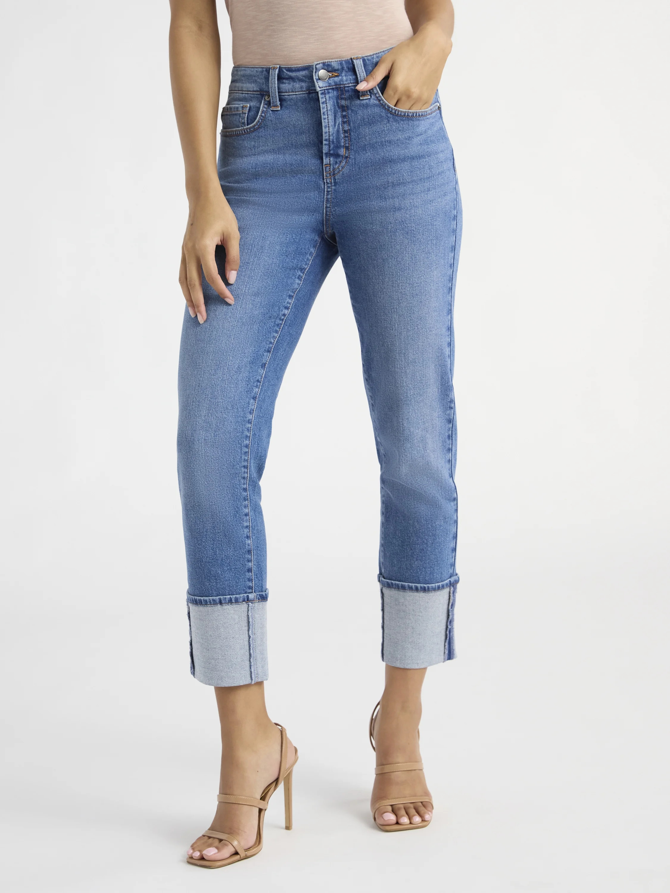 Sofia Jeans Women's Slim Cuffed Denim Mid Rise Jeans, 27" Inseam, Size 0-20 | Walmart (US)