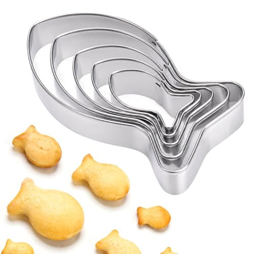 AIERSA Fish Cookie Cutters Set of 5, Food Grade Stainless Steel Fish Shaped Cookie Cutter with Storage Box, Dishwasher Safe Sandwich Cutters & Biscuit Molds for Kids | Amazon (US)
