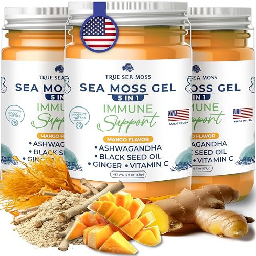 TrueSeaMoss Wildcrafted Irish Sea Moss Gel with Ashwagandha- Made with Organic Seamoss - Vegan-Friendly - Supports Health, Made in USA from Fresh Sea Vegetables (5 in 1, Pack of 3) | Amazon (US)