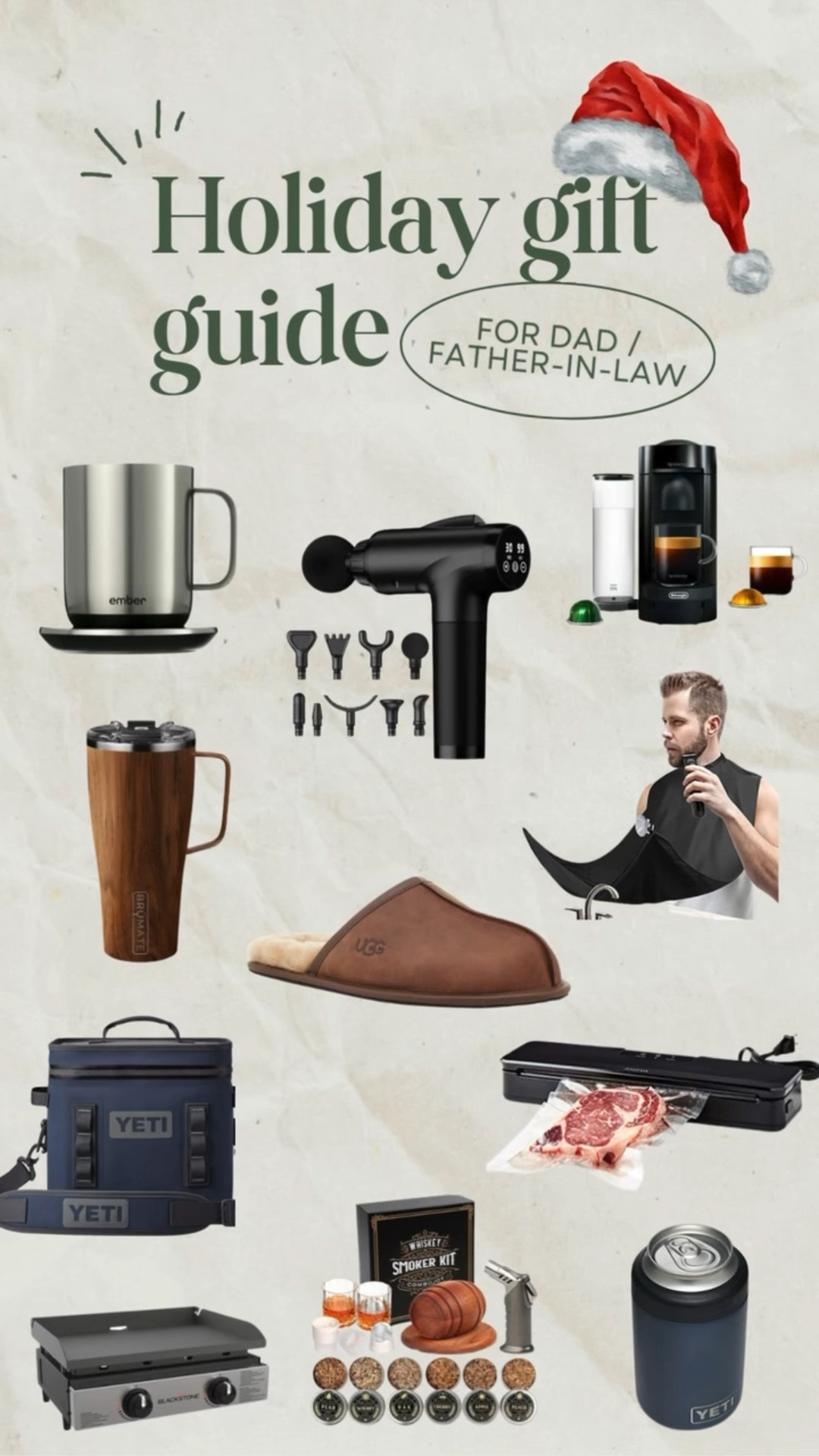 Gift Guide for Dads & Father-in-Laws 🎁 These are my go-to holiday picks for dads, FILs, grandpas, and the special men in your life. Cozy essentials, grilling and cooking accessories, and tech that makes life easier. Featuring favorites like the Blackstone griddle, beard bib, massage gun, whiskey smoker set, UGG slippers, Nespresso, Brümate, YETI Rambler & cooler, Ember Mug, and a culinary vacuum sealer. Practical, fun, and trending gifts he’ll appreciate all season long! 

#AmazonGifts #AmazonHoliday #ChristmasGiftsForHim #GiftGuideForDads #HolidayGiftIdeas #GiftsForMen #DadGiftIdeas #MensHolidayGifts #CozyGiftsForHim #GiftsHedLove #GiftInspo #HolidayInspo #LTKGiftsForHim #GiftsUnder100 #LTKHoliday 

 #LTKGiftGuide #LTKHoliday #LTKSaleAlert