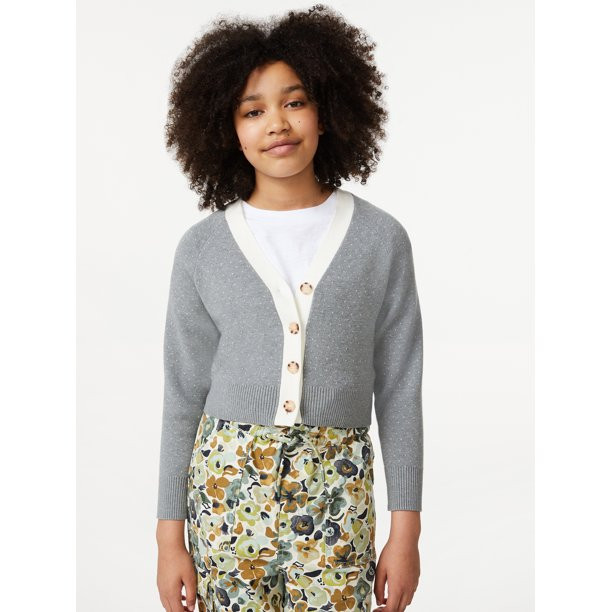 Free Assembly Girls Boxy Cropped Cardigan Sweater, Sizes 4-18 - Walmart.com | Walmart (US)