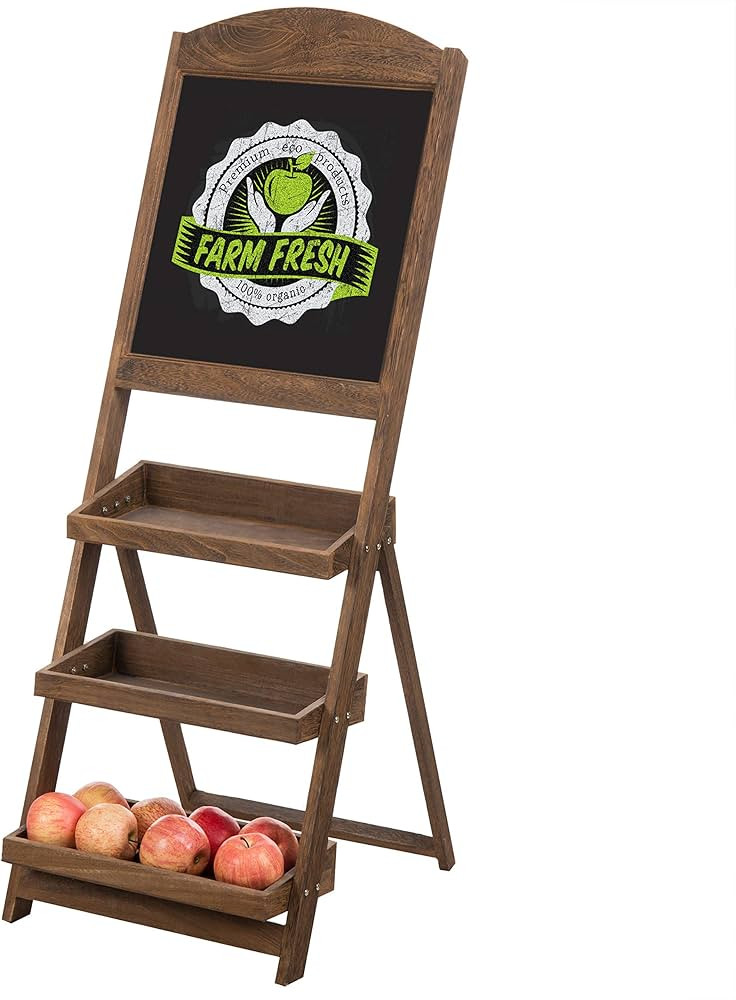 MyGift Rustic Burnt Wood Freestanding Chalkboard Easel with 3-Tiered Display Shelves, Decorative ... | Amazon (US)