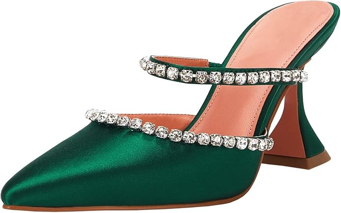 VETASTE Women's Pointed Toe Strappy Heels Crystal Satin Heeled Mules Wedding Party Shoes | Amazon (US)
