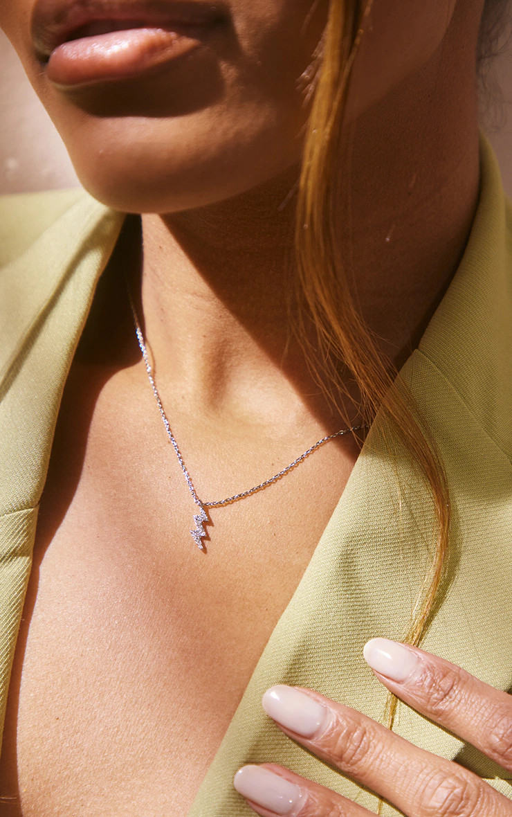 Silver Celestial Lightening Bolt Dainty Necklace | PrettyLittleThing UK