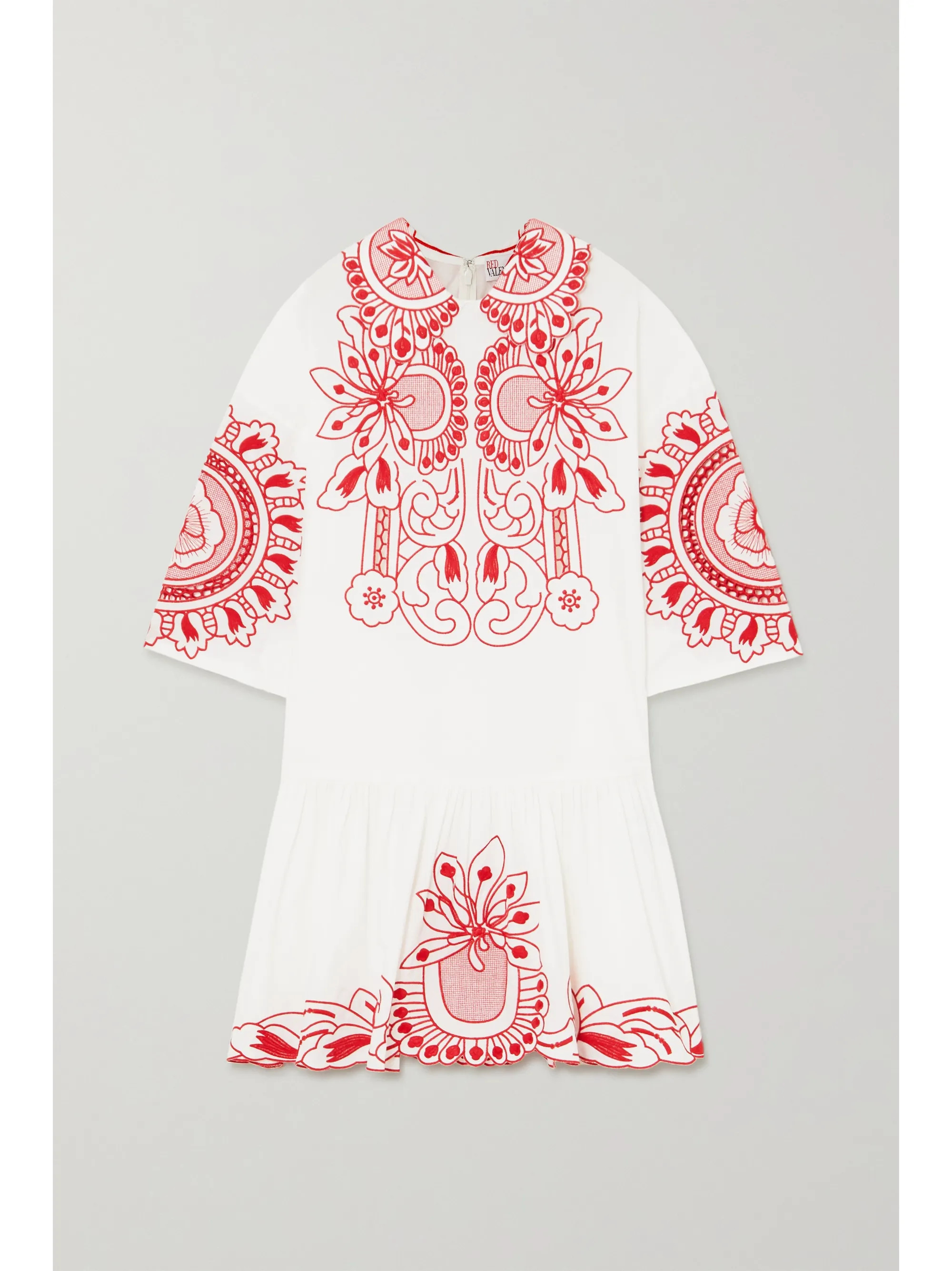 White Embroidered cotton-poplin mini dress | REDValentino | NET-A-PORTER | NET-A-PORTER (US)