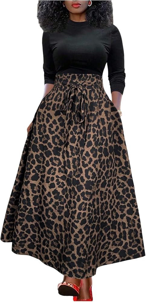 GORGLITTER Women's Leopard Cheetah Print Flowy Maxi Skirt Animal Boho Casual Bow Tie High Waisted... | Amazon (US)