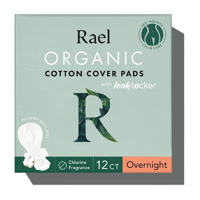 Rael Organic Cotton Cover Overnight Menstrual Fragrance Free Pads - Unscented - 12ct | Target