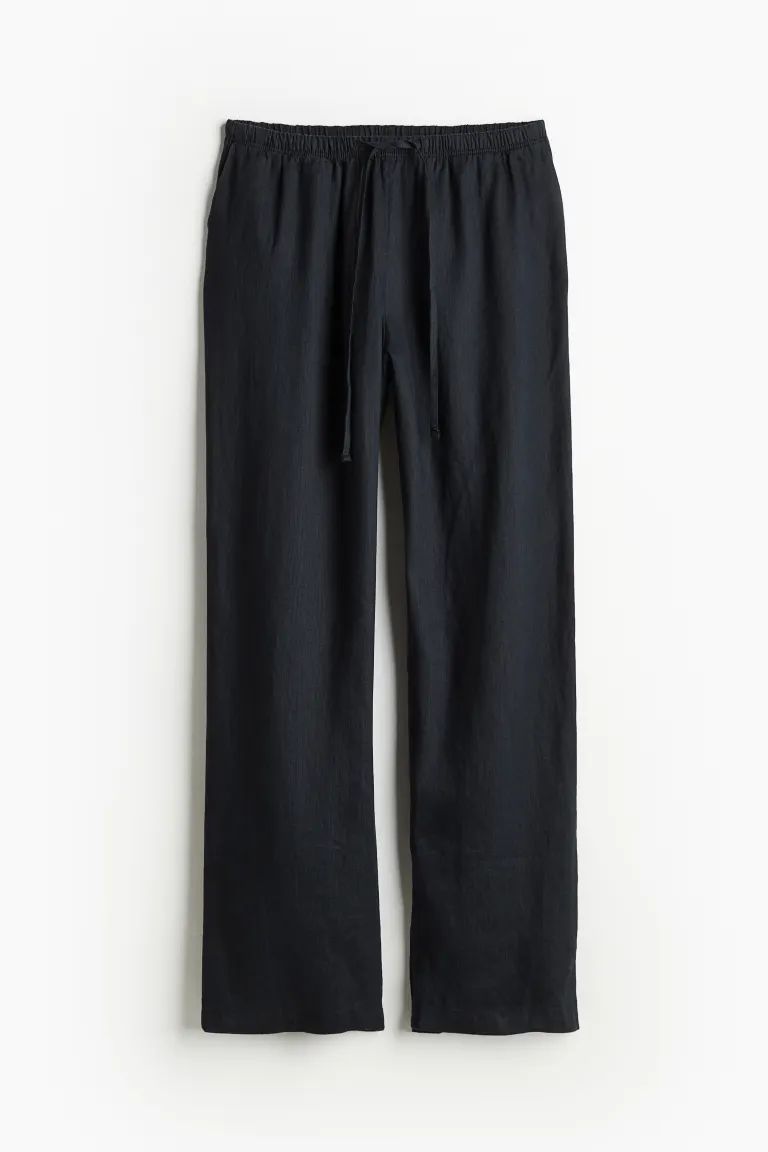 Linen trousers - Black - Ladies | H&M GB | H&M (UK, MY, IN, SG, PH, TW, HK)
