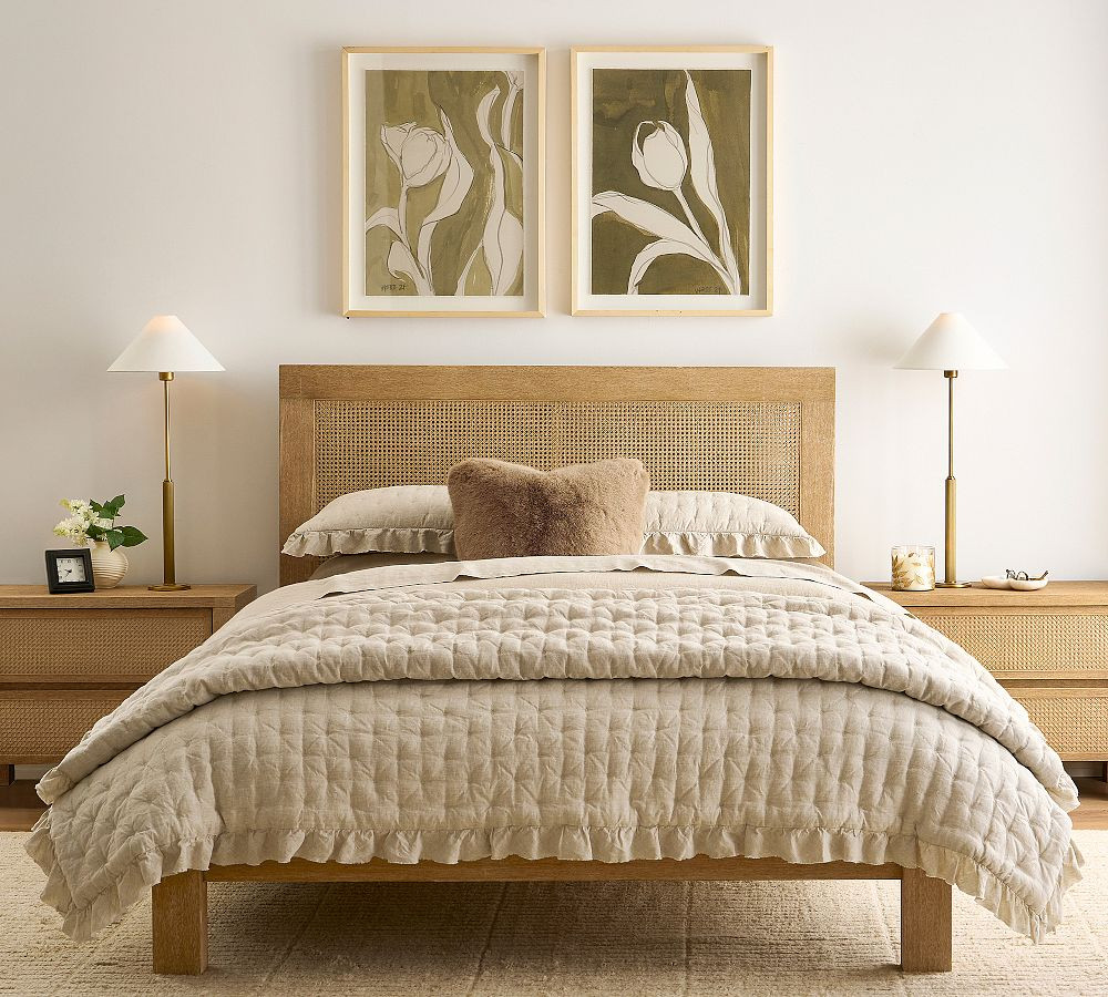 Belgian Flax Linen Ruffle Tufted Quilt | Pottery Barn (US)