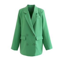 Double-Breasted Flap Pockets Blazer in Green | Chicwish