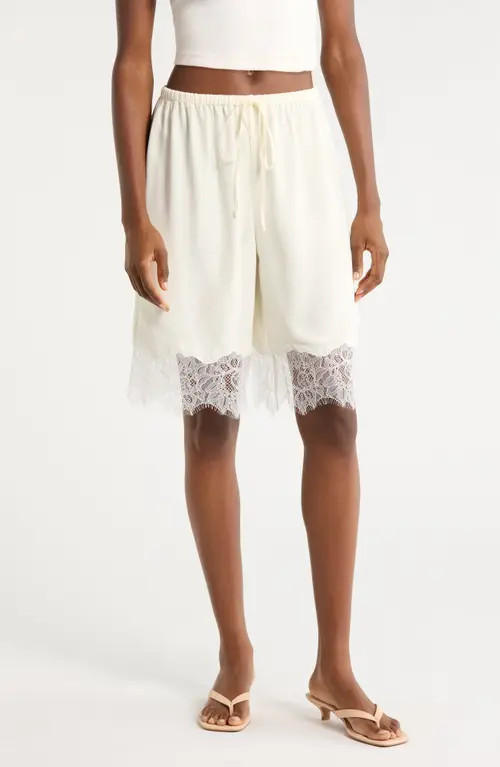 STAUD Verano Silk & Lace Shorts in White at Nordstrom, Size Medium | Nordstrom