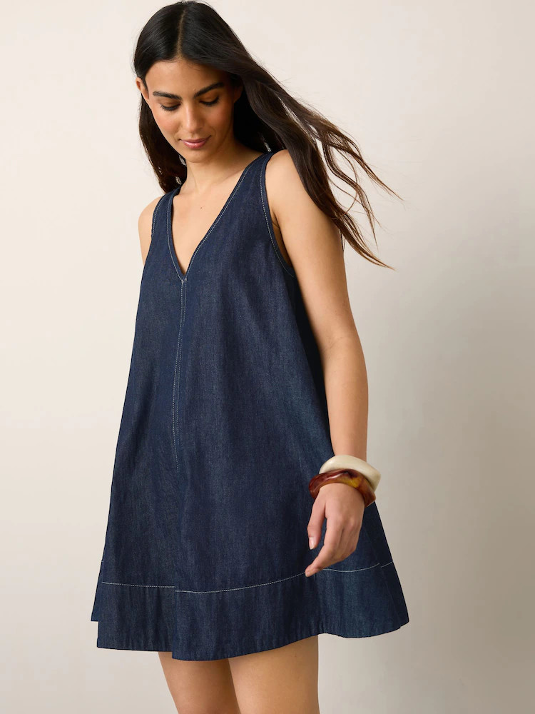 Dark Blue Denim V-Neck Mini Dress | Next AU