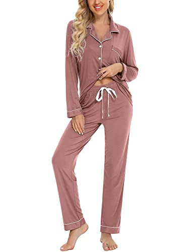 Anjue Loungewear Sets Women's Pajama Short Set Soft Cotton Pjs Sleepwear for Lady Lounge Set(Pink,XL) | Amazon (US)