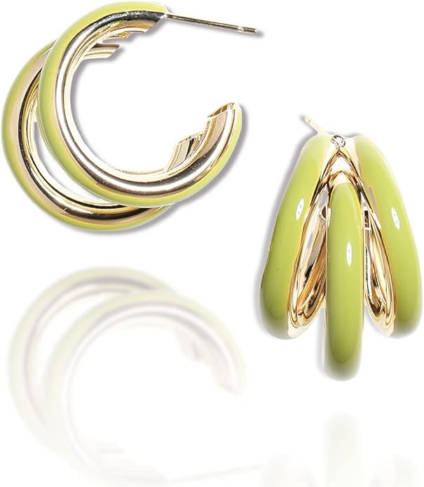 Sonateomber Chunky Open C Triple Hoop Statement Stud Earrings for Women - Fashion Trendy Cute Lar... | Amazon (US)