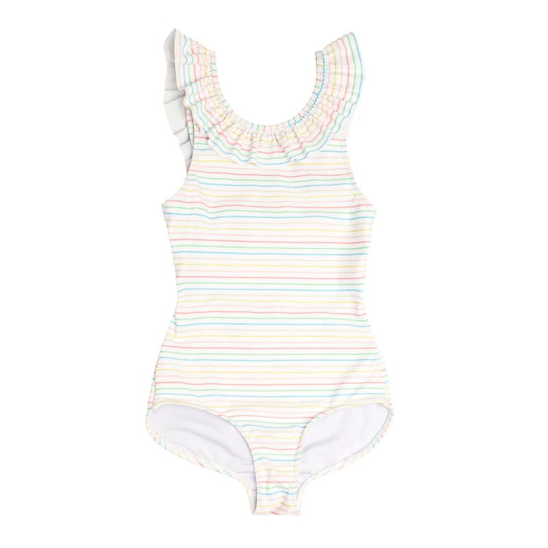 girls antique rainbow ruffle collar one piece | minnow