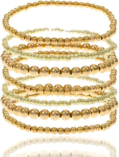 Gold Beaded Bracelets for Women 14K Gold Plated Stackable Bracelet Gold Bracelet Stack Delicate S... | Amazon (US)
