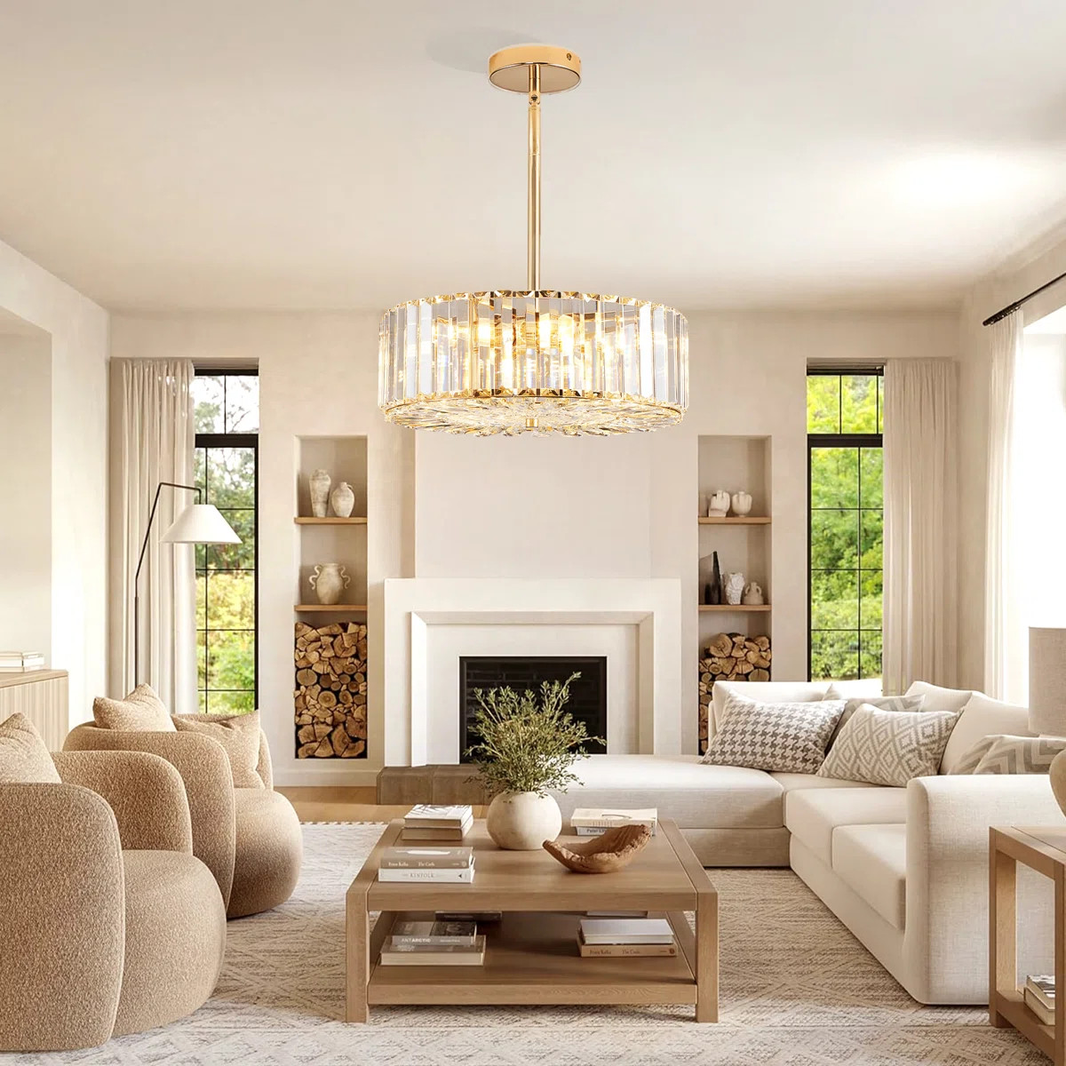 Herrin 4-light Modern Round Crystal Chandelier, Gold Semi Flush Mount Ceiling Lights | Wayfair North America