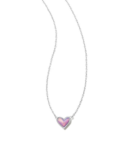 Framed Ari Heart Silver Short Pendant Necklace in Lilac Opalescent Resin | Kendra Scott
