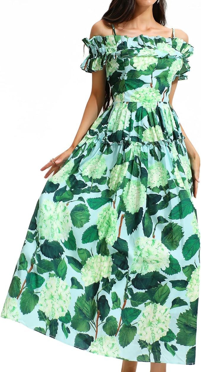 Jardinvue Green Homecoming Dress Elegant Floral Dress for Women Causal Off Shoulder Dress Trendy ... | Amazon (US)