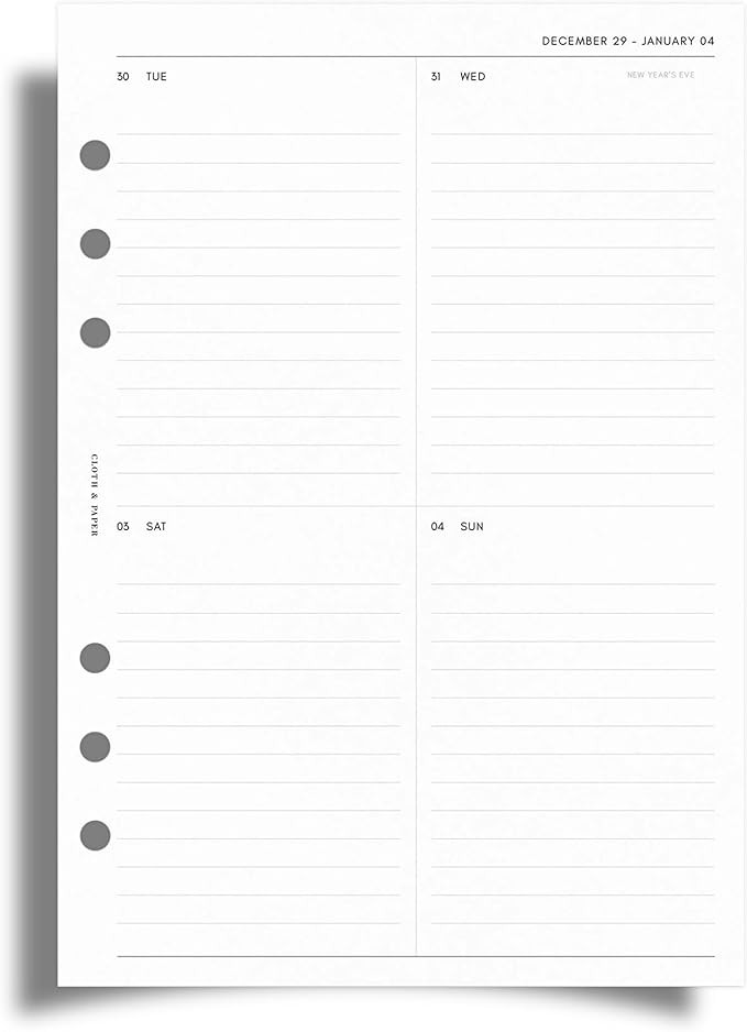 Cloth & Paper 2026 Dated Weekly Planner Inserts - Monday Start | A5 Size 5.8 x 8.3 Inches | Verti... | Amazon (US)