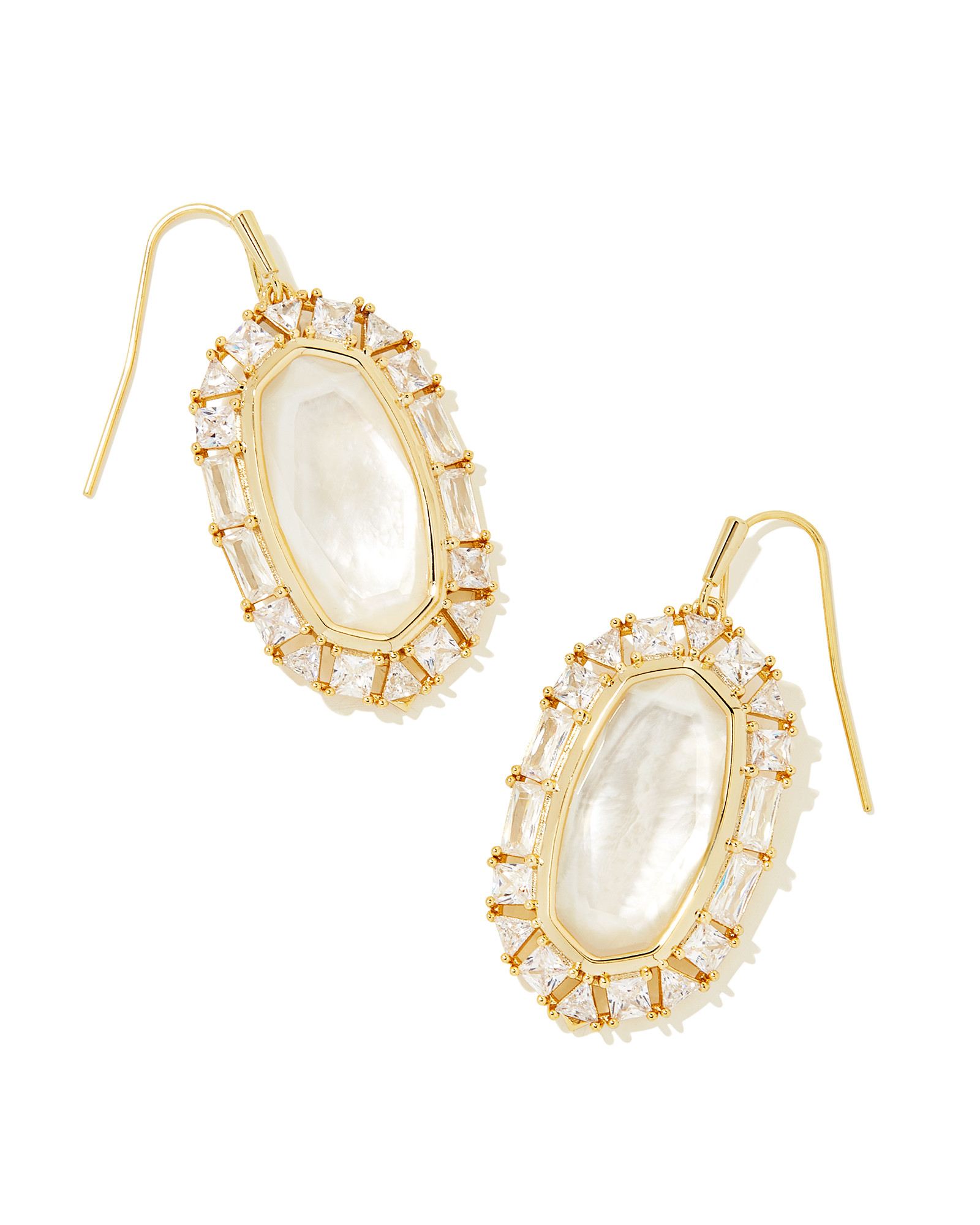 Elle Gold Crystal Frame Drop Earrings in Ivory Mother-of-Pearl | Kendra Scott | Kendra Scott