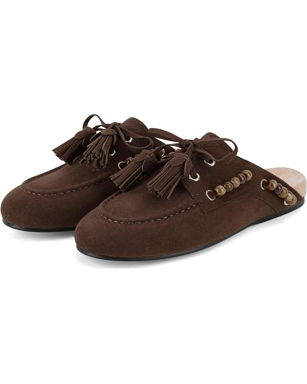 Slip On Mules for Women with Moccasin Tassel Design Beaded Accents Women's Flat Mules & Clogs Rou... | Amazon (US)
