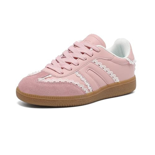 Women's Retro Gum Sole Fashion Sneakers-Lace Detail Casual Retro Walking Shoes-Gum Sole Casual Tennis-Anti Slip Trainers（Pink Lace,11） | Amazon (US)