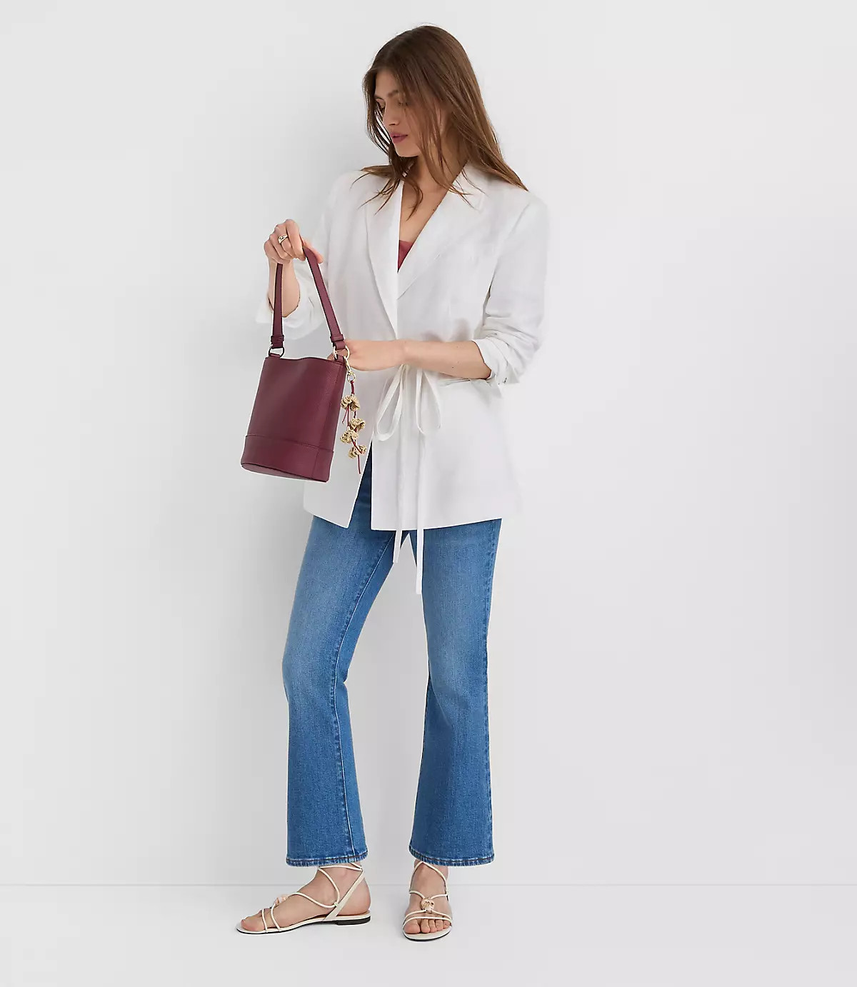Linen Blend Tie Waist Modern Blazer | LOFT
