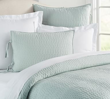 Pick-Stitch Handcrafted Quilt, King/Cal. King, Porcelain Blue | Pottery Barn (US)