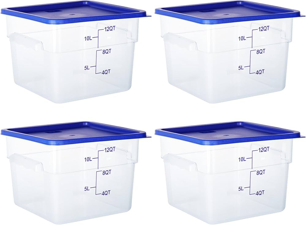 4 Pack Food Storage Containers, 12 Quart with Lids, Square Commercial Containers with Scale, Clea... | Amazon (US)