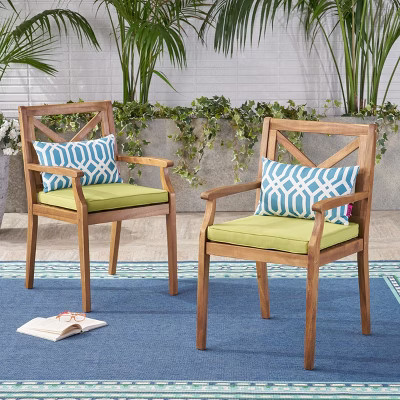 NicBex Patio Dining Chairs Set of 2,Modern Outdoor Chairs with 2 Green Water-Resistant Cushions,Kitchen Chairs for Dining Room,Patio,Green | Target