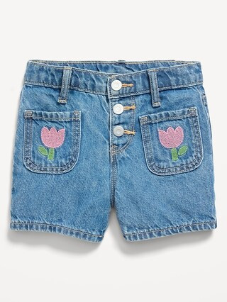 High-Waisted Embroidered Mariner Jean Shorts for Toddler Girls | Old Navy (US)