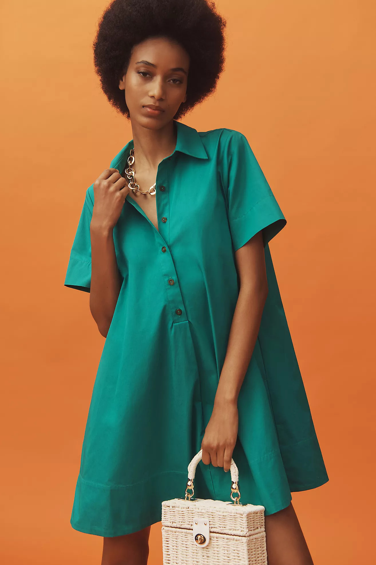 The Pollie Short-Sleeve Swing Tunic Mini Dress | Anthropologie (US)