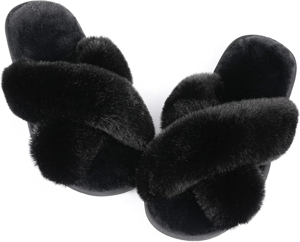 Amazon.com | Women White Fuzzy Fluffy Slippers - Ankis Soft Cozy Plush Fuzzy Slippers Memory Foam... | Amazon (US)