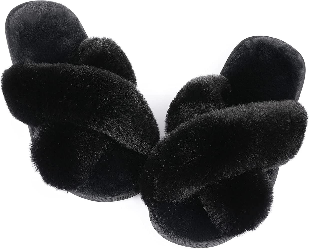 Womens Fuzzy Memory Foam Slippers - Ankis Cross Band Cozy Plush Home Slippers Fluffy Furry Open T... | Amazon (US)