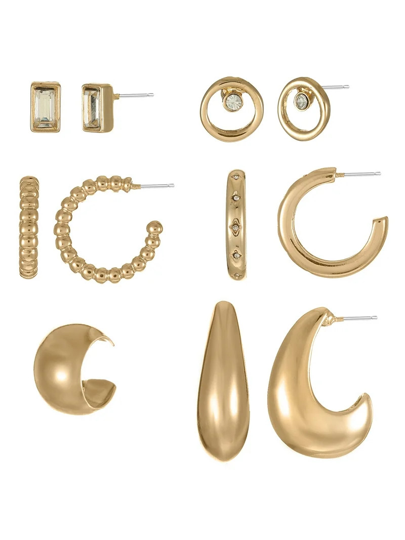 No Boundaries Gold-Tone Earrings Set with Studs, Mini Hoops and Ear Cuff, 5-Pairs, Women’s | Walmart (US)
