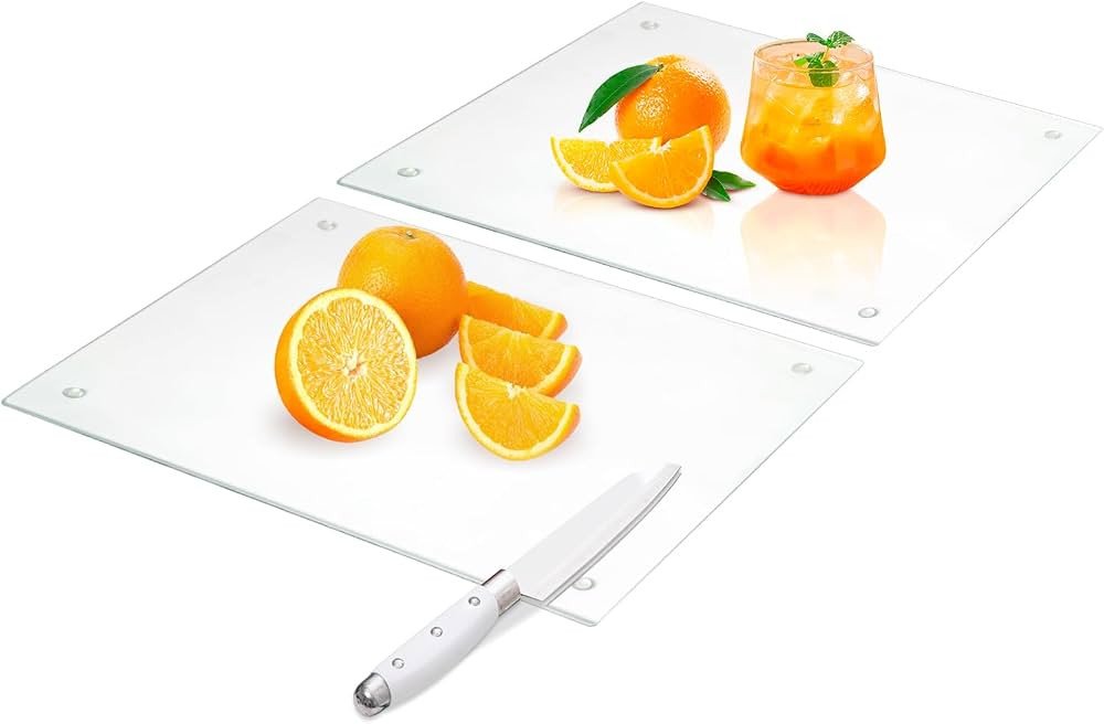 Tempered Glass Cutting Boards for Kitchen, 2Pcs 16"x12" Clear Glass Cutting Boards With Non-Slip ... | Amazon (US)