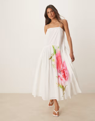 ASOS DESIGN dropped waist maxi dress in placement floral print | ASOS (Global)