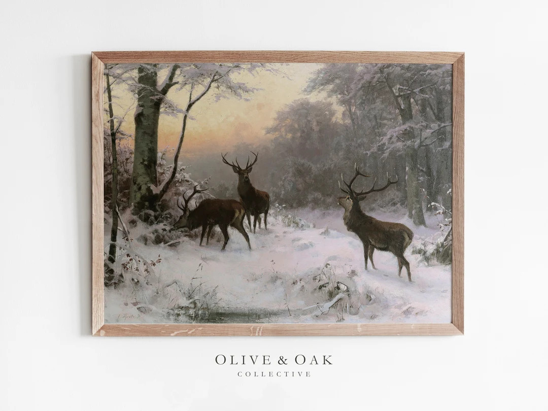 Deer Landscape Painting / Winter Snow Art Print / Cabin Decor PRINTABLE / 400 - Etsy Canada | Etsy (US)