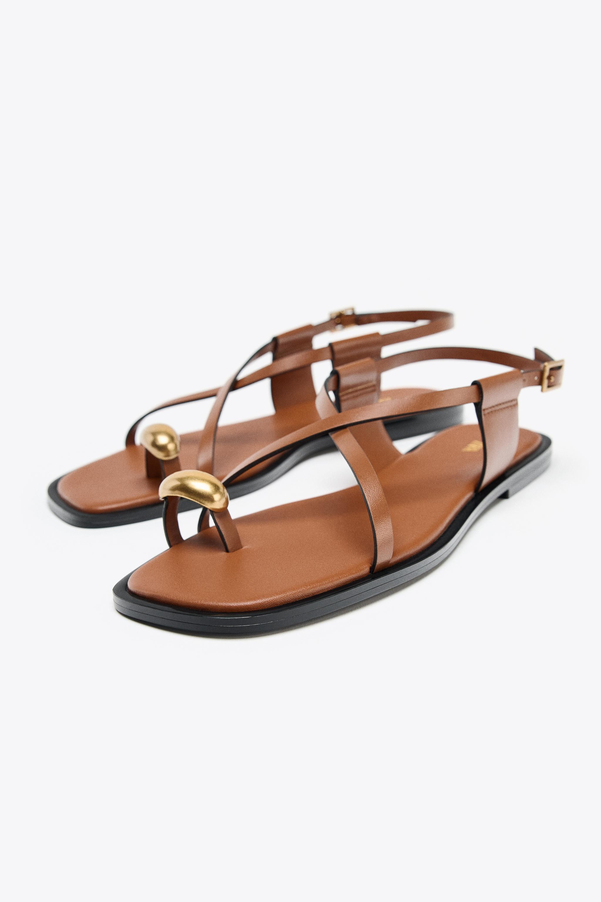 FLAT SANDALS WITH METAL TOE DETAIL | Zara UK