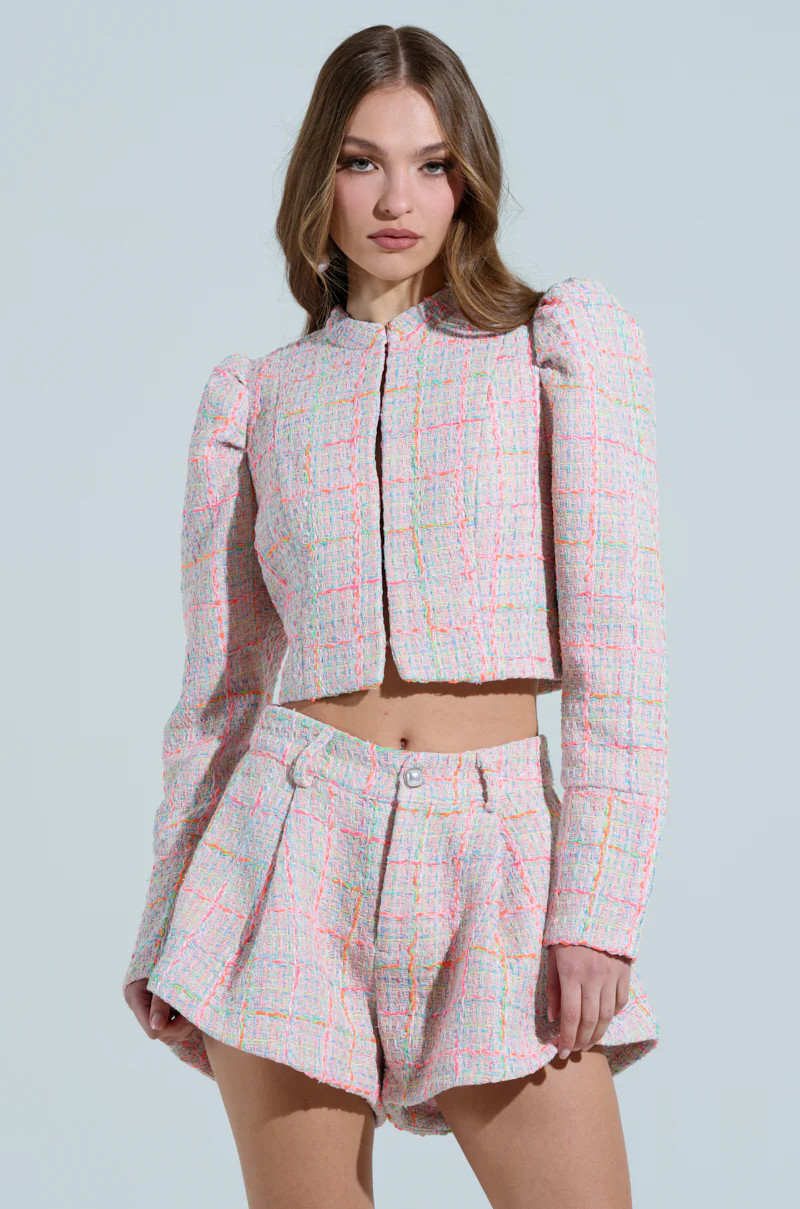 LINDEN TWEED BLAZER IN PINK MULTI | AKIRA