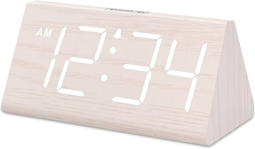 DreamSky Wooden Digital Alarm Clock for Bedroom - Living Room Desk Clock with Large Numbers, Beds... | Amazon (US)