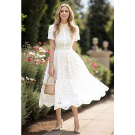 Crochet Collar Embroidered Eyelet Cotton Dress | Chicwish