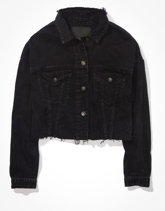 AE Black Cropped Denim Jacket | American Eagle Outfitters (US & CA)